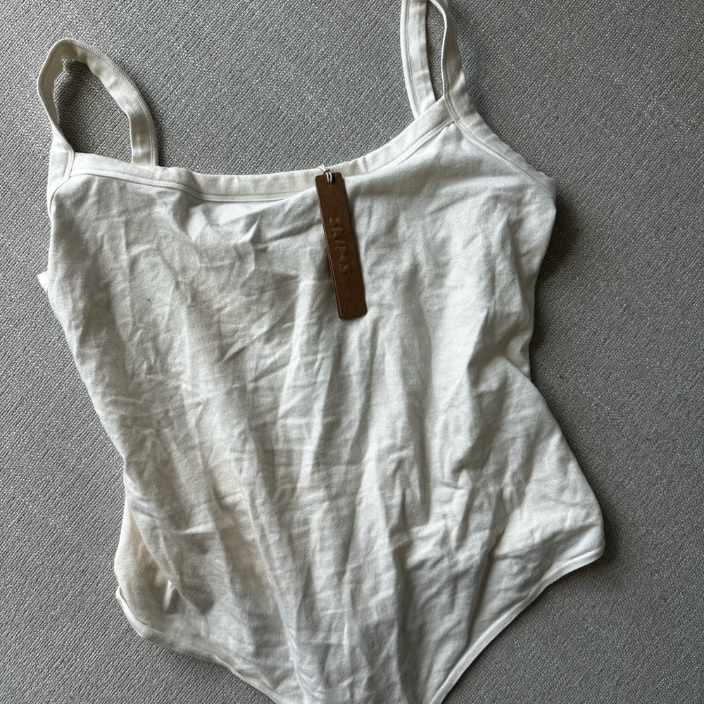 SKIMS Cream Asymmetrical Fitted Bodysuit